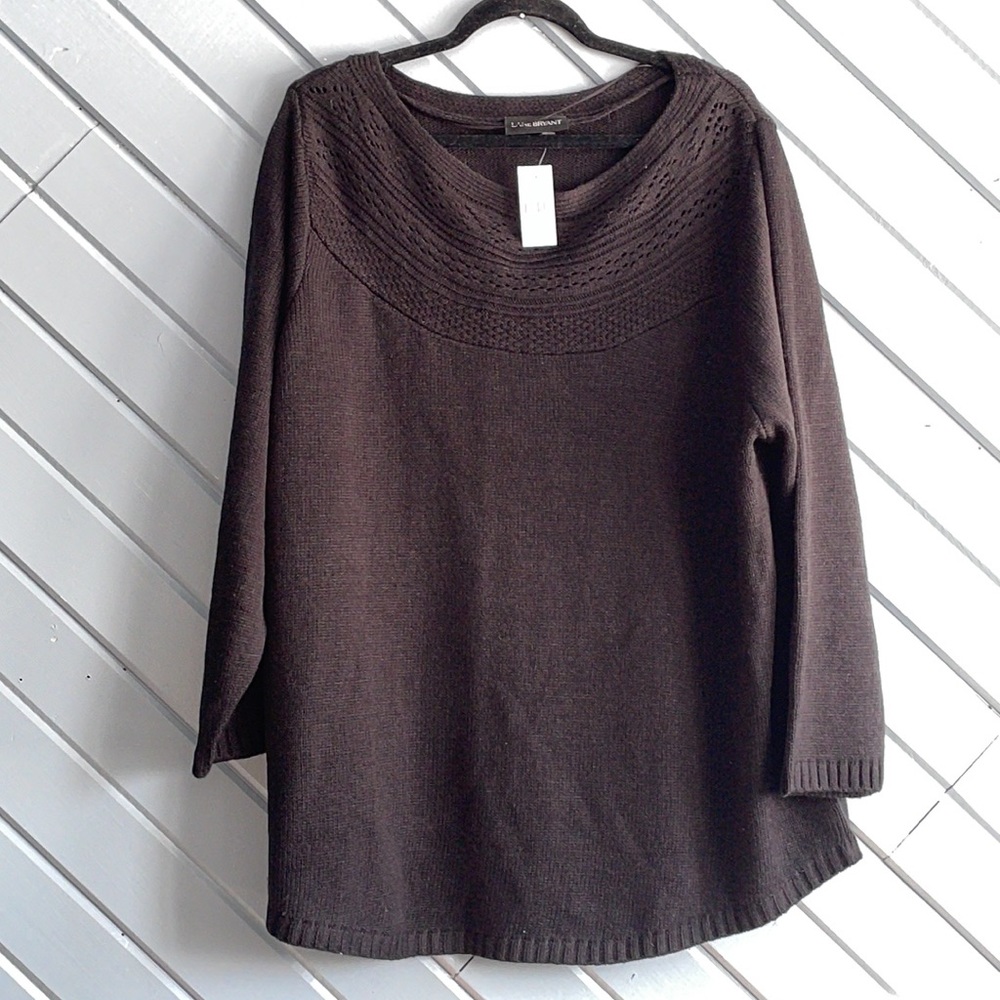 Lane Bryant black knit embroidered scoop neck sweater